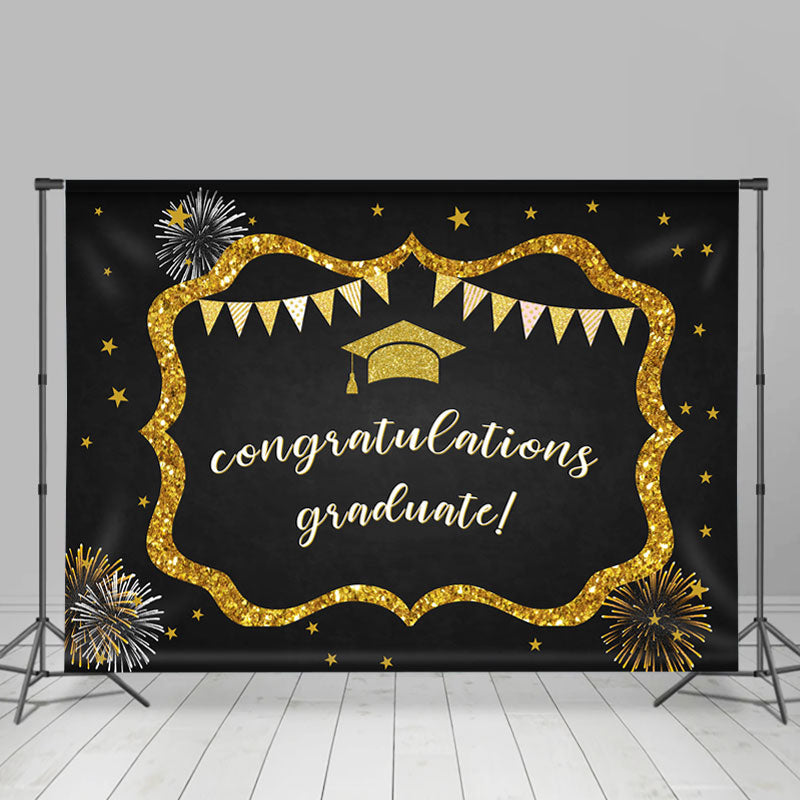 Lofaris Black And Gold Glitter Congratulation Graduate Backdrop