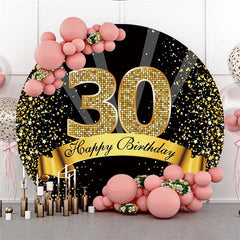 Lofaris Black And Gold Glitter Happy 30th Birthday Round Backdrops