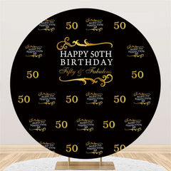 Lofaris Black And Gold Happy 50Th Birthday Round Backdrop