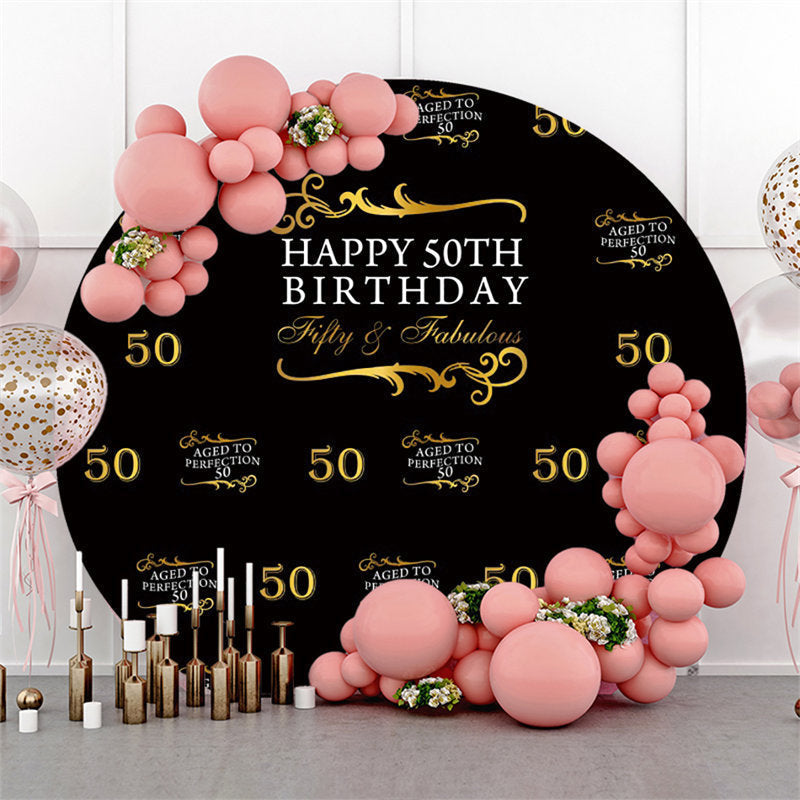 Lofaris Black And Gold Happy 50Th Birthday Round Backdrop