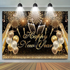 Lofaris Black And Gold Spark Balloon Happy New Year Backdrop