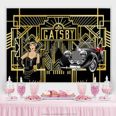 Lofaris Black And Gold Stripes Girl Car Birthday Backdrop