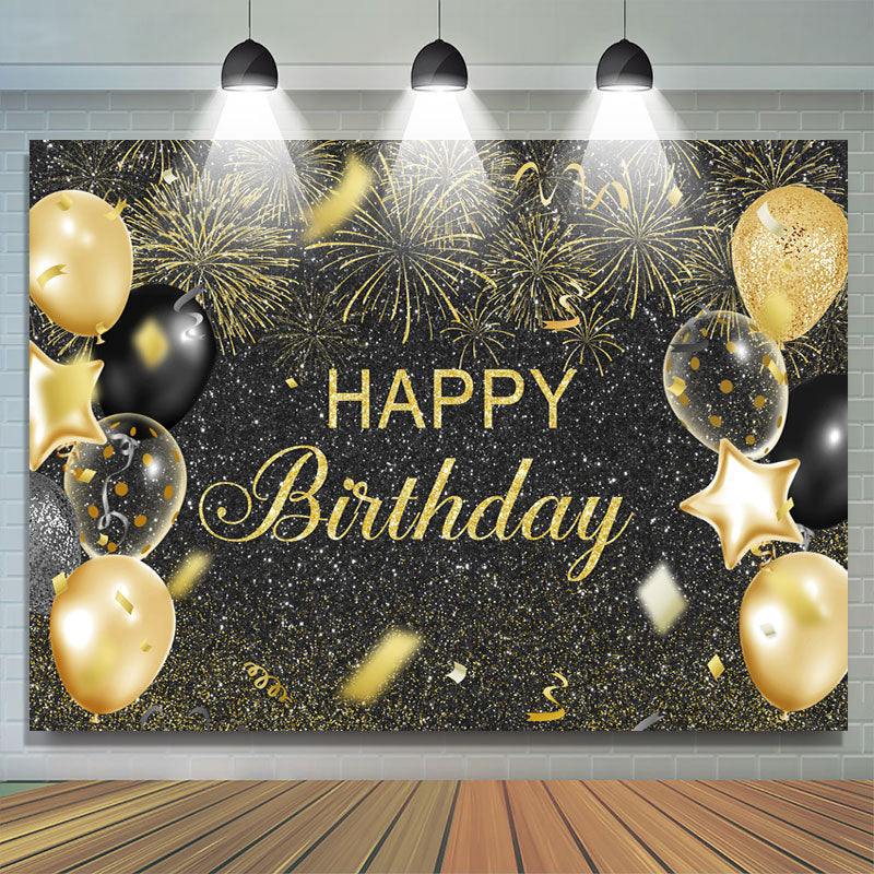 Lofaris Black And Golden Balloon Glitter Happy Birthday Backdrop