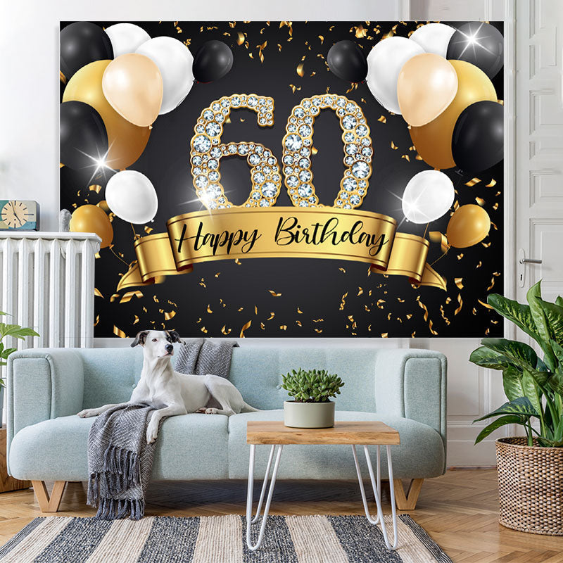 Black And Golden Balloon Happy 60Th Birthday Backdrop – Lofaris