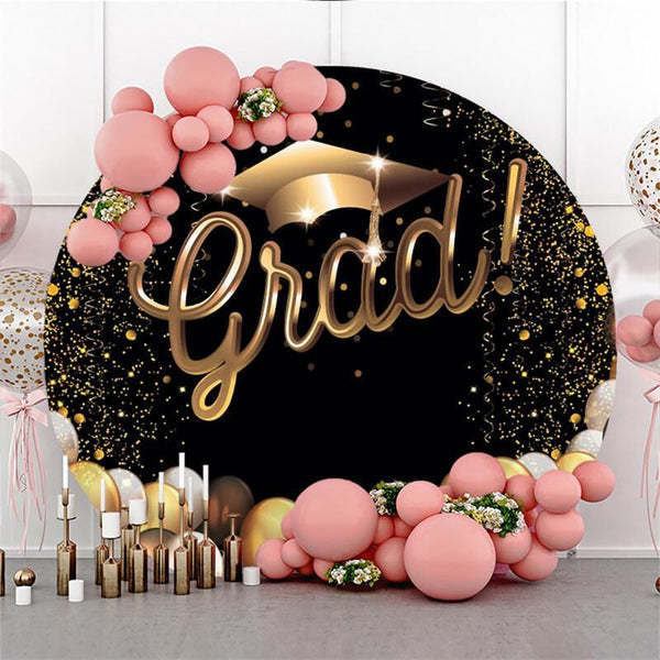 Lofaris Black and Golden Dots Happy Graduation Round Backdrop | Graduation Backdrop Banner | DIY Graduation Backdrop | Graduation Party Backdrop