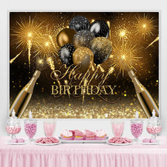 Lofaris Black And Golden Glitter Balloon Theme Birthday Backdrop