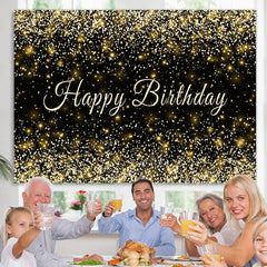 Lofaris Black and Golden Glitter Happy Birthday Party Backdrop