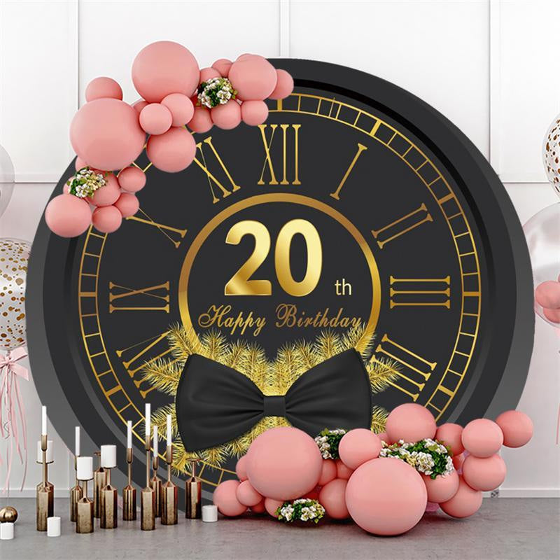 Lofaris Black And Golden Happy 20Th Birthday Round Backdrop