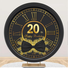 Lofaris Black And Golden Happy 20Th Birthday Round Backdrop