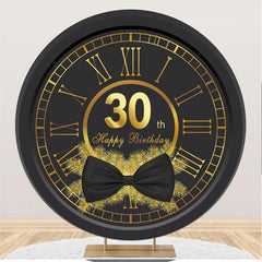 Lofaris Black And Golden Happy 30Th Birthday Round Backdrop