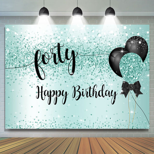 Happy 40th Birthday Backdrop Banner Balloons, Black and Silver