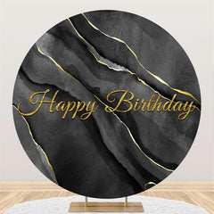 Lofaris Black And Grey Abstract Gold Round Birthday Backdrop