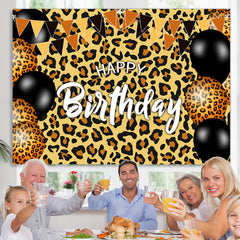 Lofaris Black And Leopard Themed Adult Happy Birthday Backdrop