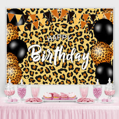 Lofaris Black And Leopard Themed Adult Happy Birthday Backdrop