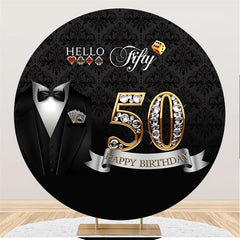 Lofaris Black And Silver Round 50th Birthday Backdrop For Man