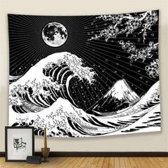 Lofaris Black And White Lake Floral Mountain Wall Tapestry