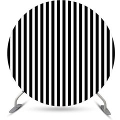 Lofaris Black And White Line Simple Round Birthday Backdrop