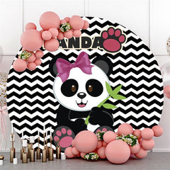 Lofaris Black And White Ripple Panda Round Baby Shower Backdrop