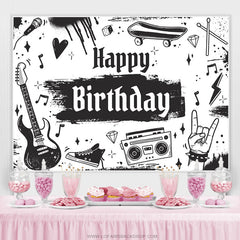 Lofaris Black And White Rock Music Birthday Backdrop For Boy