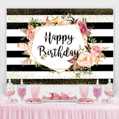 Lofaris Black-And-White Stripe And Floral Birthday Backdrop