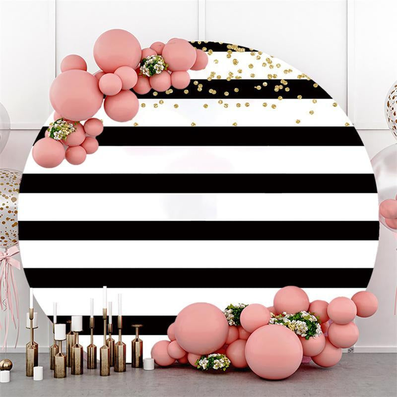 Lofaris Black-And-White Stripe With Glitter Dot Round Backdrop