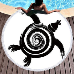 Lofaris Black And White Turtle Simple Circle Beach Towel