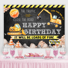 Lofaris Black And Yellow Traffic Theme Happy Birthday Backdrop