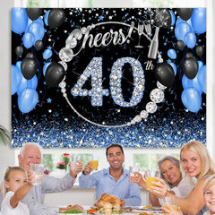 Lofaris Black Blue Glitter Cheers To 40Th Birthday Backdrop