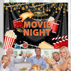 Lofaris Black Curtain And Gold Star Movie Night Party Backdrop