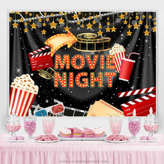 Lofaris Black Curtain And Gold Star Movie Night Party Backdrop