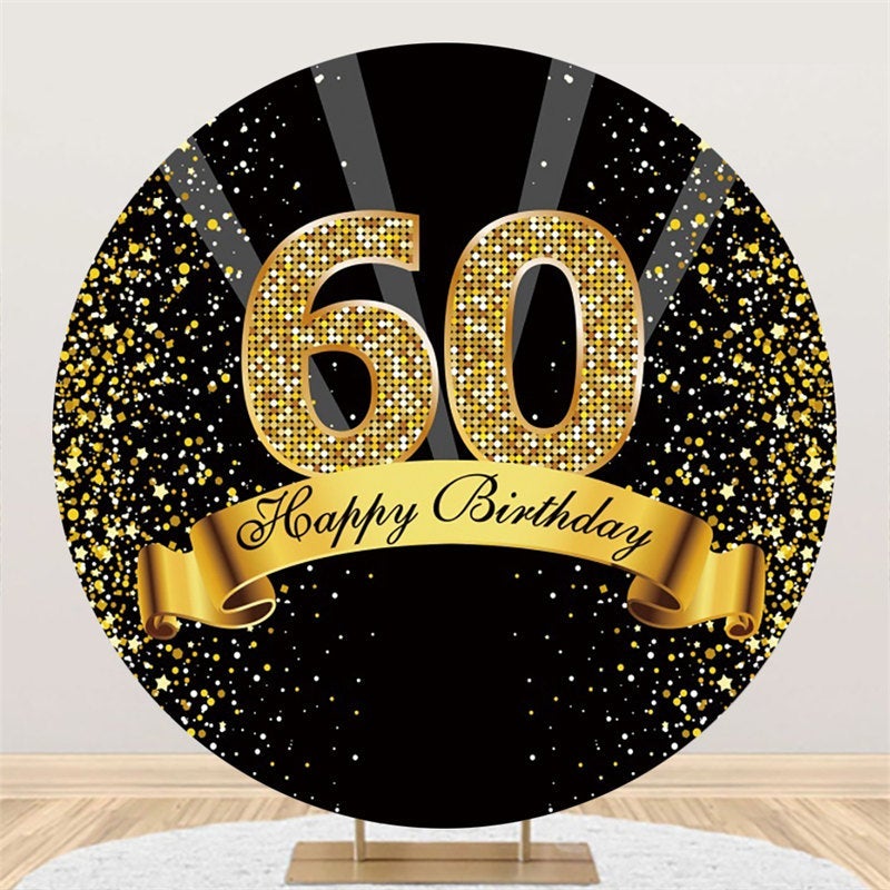 Black Gold 60th Birthday Glitter Ribbon Round Party Backdrops - Lofaris
