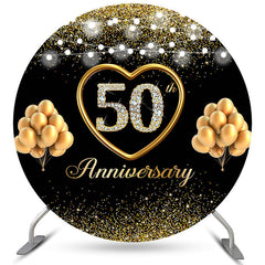 Lofaris Black Gold Balloon Happy 50Th Anniversary Backdrop