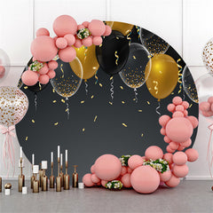 Lofaris Black Gold Balloon Ribbion Round Simple Party Backdrop