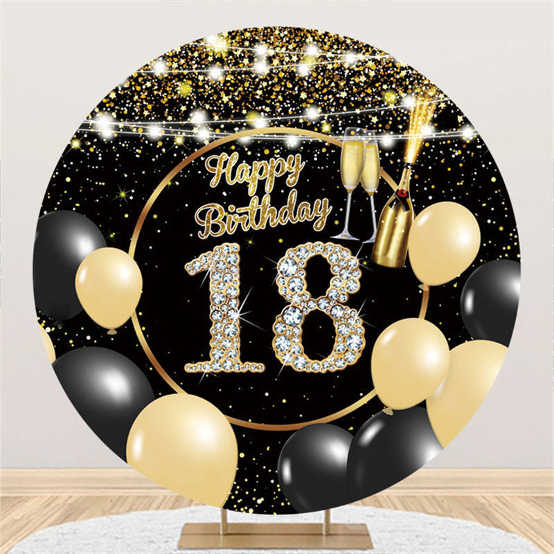 Lofaris Black Gold Balloons Glitter Round 18th Birthday Backdrop