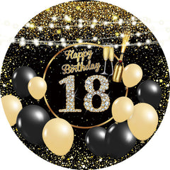 Lofaris Black Gold Balloons Glitter Round 18th Birthday Backdrop