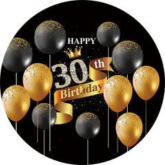 Lofaris Black Gold Balloons Round 30th Glitter Birthday Backdrop