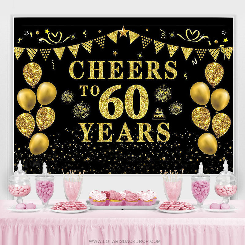 Black Gold Glitter Balloon 60th Birthday Backdrop - Lofaris