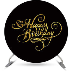 Lofaris Black Gold Simple Circle Happy Birthday Backdrop