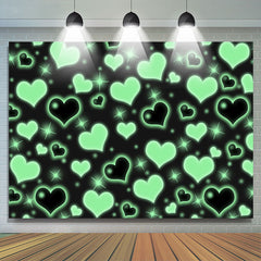 Lofaris Black Green Heart Glitter Happy Valetine Day Backdrop