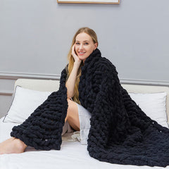 Lofaris Black Handmade Queen Size Warm Soft Chunky Knit Blanket