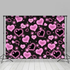 Lofaris Black Hot Pink Heart Glitter Happy Valetine Backdrop