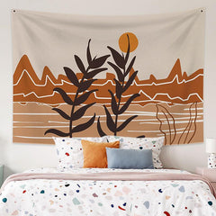 Lofaris Black Leaves Moon Mountain Landscape Wall Tapestry