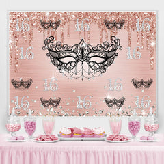 Lofaris Black Mask Pink Diamonds Glitter 16th Birthday Backdrop