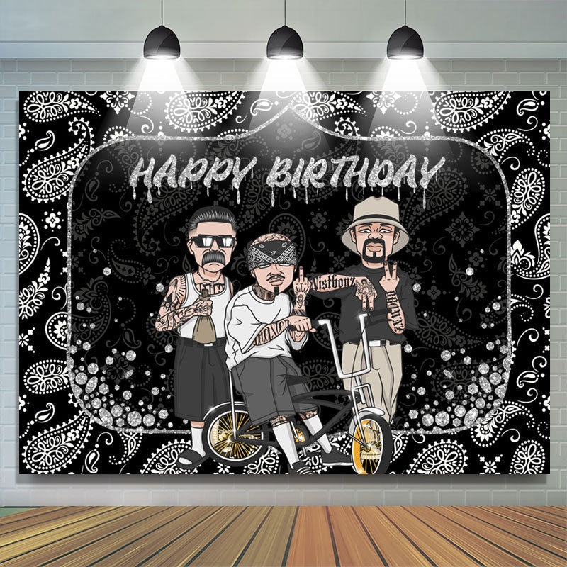 Lofaris Black Rock Cool Guy Theme Happy Birthday Backdrop