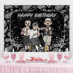 Lofaris Black Rock Cool Guy Theme Happy Birthday Backdrop