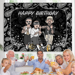 Lofaris Black Rock Cool Guy Theme Happy Birthday Backdrop