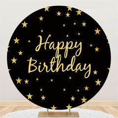 Lofaris Black Sky With Golden Star Round Birthday Backdrop