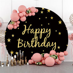 Lofaris Black Sky With Golden Star Round Birthday Backdrop