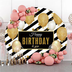 Lofaris Black Stripes Balloons Round Happy Birthday Backdrop