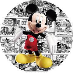 Lofaris Black White Cartoon Mouse Pattern Round Birthday Backdrop